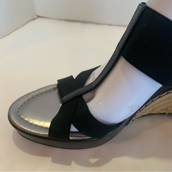 CHARLES by CHARLES DAVID black wedge platform sandals jute rope heel trim 11 - Picture 4 of 14